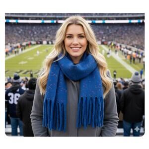 DKNY NEW Blue Orange Speckled Long Fringe Scarf OVERSIZED Wrap GATOR